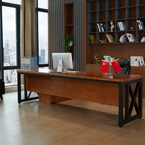Solid wood board desk boss table log simple computer desk supervisor long table iron class table and chair combination