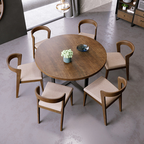 American retro solid wood table Home Small family type minimalist iron Arts Round table Hotel Restaurant in talks for dinner table