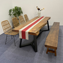 Retro made of old solid wood large plate tea table and chairs simple office tea table pine wood log folk sleeping long table wood table