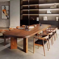 Simple modern solid wood office desk large conference table and industrial style negotiation table workbench long table and chair combination