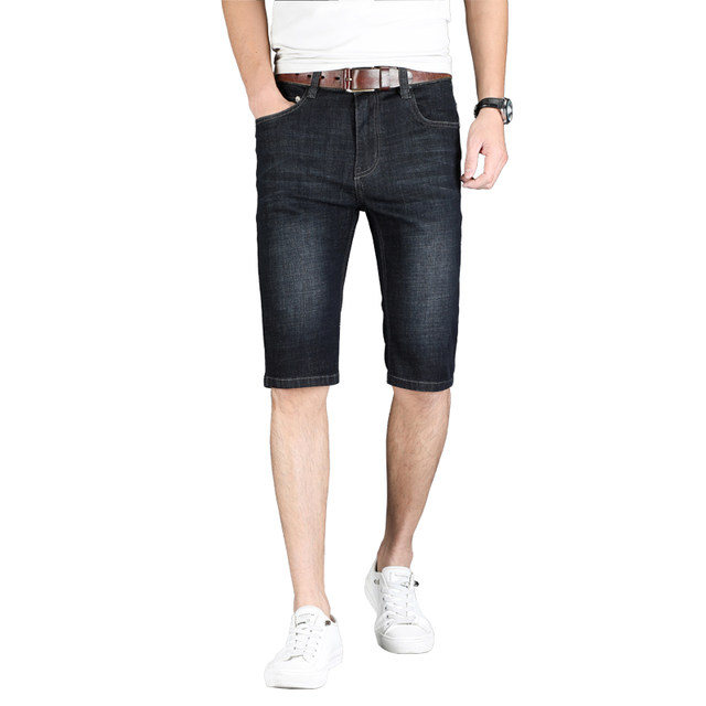 2023 New Denim Shorts Men's Summer Thin Black Quarter Pants Casual Elastic Straight Slim Tencel Pants Medium