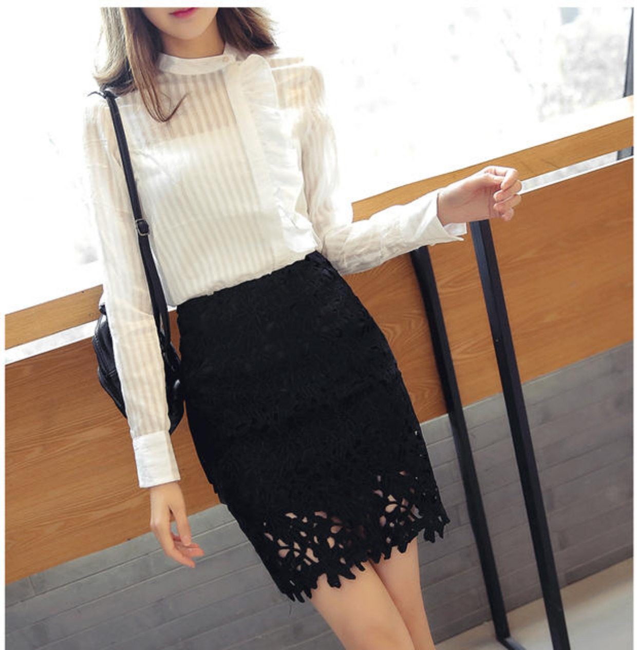 镂空夏季半身裙子黑色半裙百搭蕾丝包裙一步裙女高腰白色包臀短裙_7折