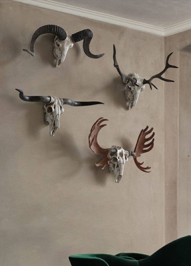 大匠风北欧美式乡村设计兽头骨家居装饰品恐龙鹿角羊角猪头骨壁饰