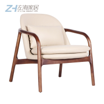 Nordic solid wood leather sofa chair designer single tiger chair modern balcony leisure living room lazy recliner