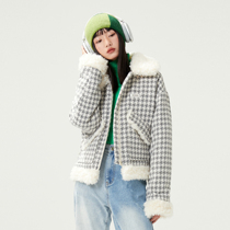 RECOINR1C Thousand Birds Grid Lamb Collar Cotton Clothing Female Winter Advanced Sense Centurion Thicker Cotton Jacket