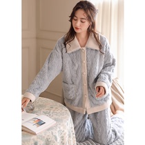 Coral Suede Pajamas Woman Winter Thickened and Velvety Warm Can External Wear Flannel minimalist The jacquard home is in two sets