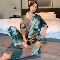 Pajamas advanced sense of women tie-dye wind ice silk thin long-sleeved home clothes net red explosion 2021 spring two-piece summer