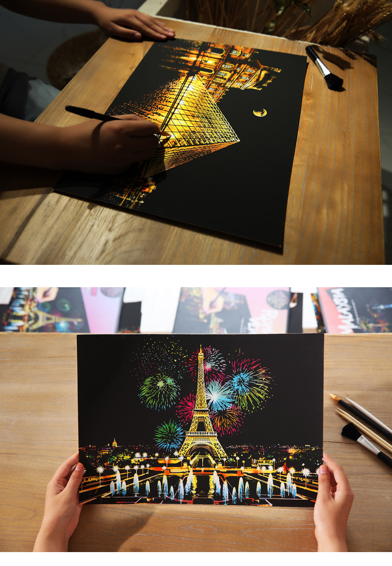 彩色夜景刮画第三版城市夜景刮画大人手工制作送男女礼物闺蜜