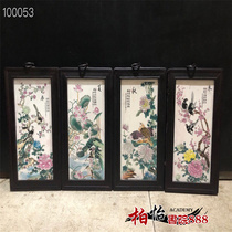 Porcelain plate painting small hanging screen four-screen painting solid wood living room decoration painting new Chinese porcelain plate painting mural gift