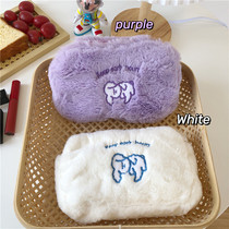 Korean ins soft cute cartoon teddy puppy embroidery plush cosmetic bag storage bag hand bag