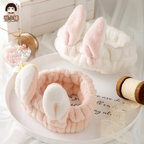 Soft and cotton woolen rabbit ears with hair bands and face washing makeup to the bridesmaid hand salute rabbit moon hairdress