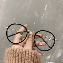 Plain black frame myopia glasses can be equipped with degree anti-blue light Korean tide decorative Net red round face thin frame