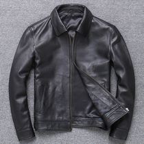 New Haining mens leather lapel head layer sheepskin leather mens jacket European large size casual jacket lapel