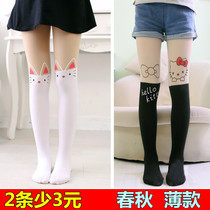 Girls pantyhose Korean childrens tights Spring and autumn thin cartoon stitching stockings Summer long tube base socks