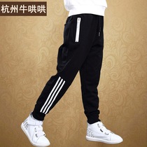 Boy sports trousers autumn and winter plus velvet fat childrens clothing plus fat size knitted pants big childrens loose casual single pants