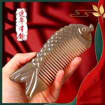 Yak horn comb natural thickening and round large white buffalo horn comb meridian massage men and women lettering gift