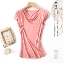 New Mulberry silk womens solid color silk vest Sleeveless swing collar base shirt Short sleeve T-shirt Slim top