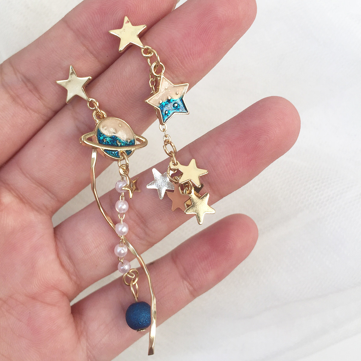 ins星空星星耳环2019新款潮气质长款高级感网红百搭耳钉女无耳洞