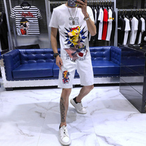 Europe Station 2020 Summer Tide Card Casual Cartoon Cat and Mouse printed bronzing short sleeve T-shirt shorts suit man