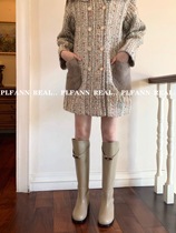 Perak Fan Classic Elephant Grey High Cylinder Boots Knight Boots Woman 2020 new though knee-length boots temperament slim boots