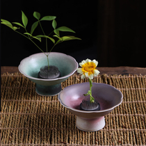 Liuhtang handmade high-legged ceramic flower arrangement pan wet flower raising machine dried fruit plate fruit plate tea ceremony accessories