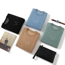 Winter round neck pure cashmere sweater men's letter jacquard wool sweater loose thick warm base sweater tide
