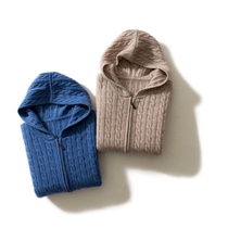 21 Fall winter cashmere sweater men's padded cardigan twisted flower hooded sweater zipper sports sweater youth casual sweater