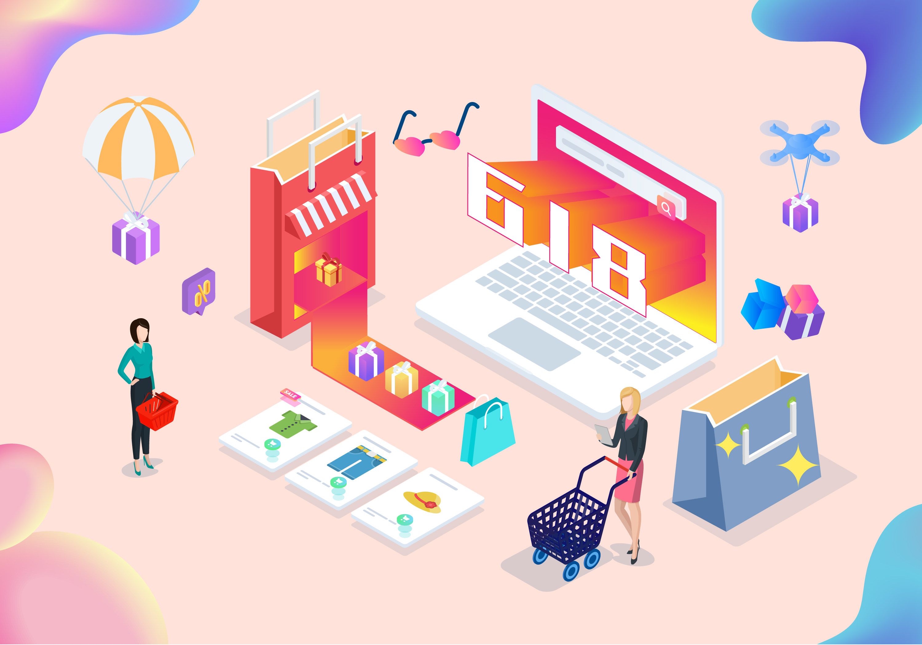 5d矢量电商购物生活场景app网页banner设计元素素材等距立体 ai0015