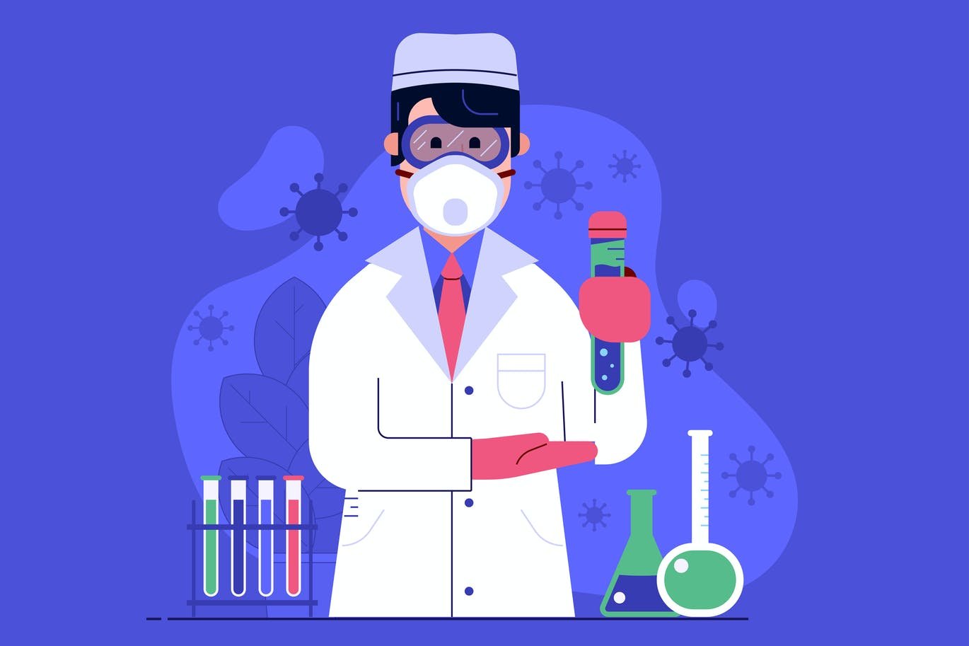 科研人员实验室展示病毒疫苗矢量插画素材youngdoctorpre