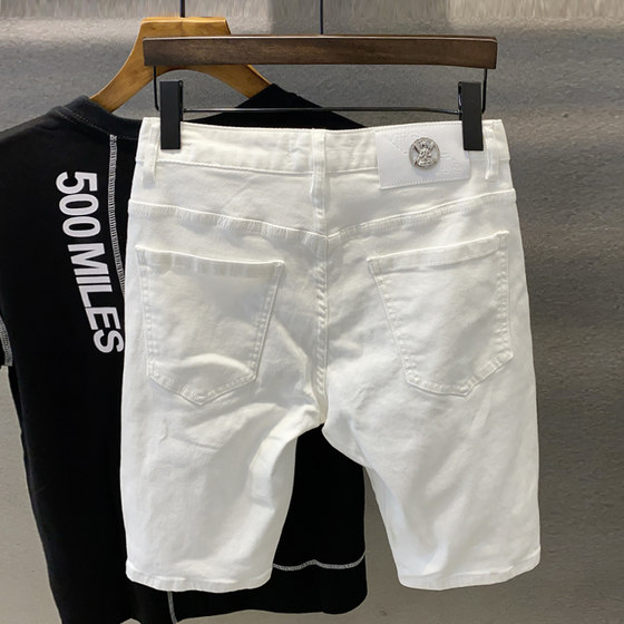 Summer thin five quarter pants men's slim fit small leg denim shorts men's fashion brand summer high-end white horse pants 5 Summer thin five quarter pants men's slim fit small leg denim shorts men's fashion brand summer high-end white horse pants 5