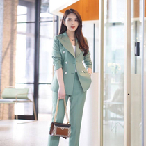 2019 spring and summer green suit jacket fashion white collar professional suit temperament slim small pants suit women