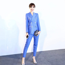 Summer thin suit jacket blue stripe professional temperament womens suit suit Slim-fit small pants two-piece set