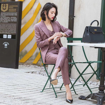 Autumn Winter New Fashion Suit Horse Chia Suit Temperament Grape Purple Plaid Jacket Swarm With Small Leggings Three Sets Women