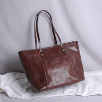 Leather tote bag female large capacity simple commuter niche design first layer cowhide shopping bag ladies big bag