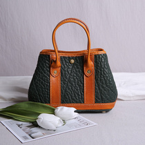 Handmade leather womens bag Hand bag shoulder shoulder bag niche design elephant pattern head layer cowhide garden bag small