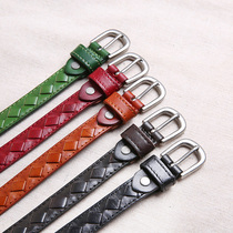 JUUZ LAN hand-woven belt womens genuine leather fine pure cowhide simple all-match waist belt Korean casual pants belt