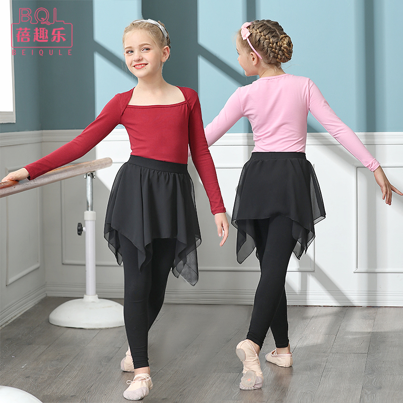 Children's dance costume girls practice dress spring and autumn long sleeve girls kindergarten Latin dance set chiffon culottes top