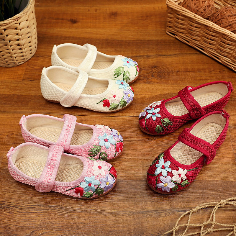 女童绣花鞋汉服鞋子中国风老北京布鞋古代表演鞋儿童公主鞋童鞋