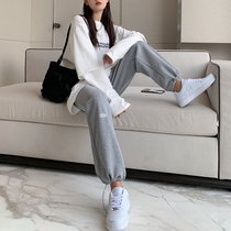 Korean gray sweatpants women loose straight barrel spring and autumn 2022 new insin tide foot high waist recreational sanitary pants