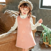 Girls dress Dress Autumn Winter 2021 New Winter Plus Suede Foreign Air minced Korean version Red Vest Skirt Tide