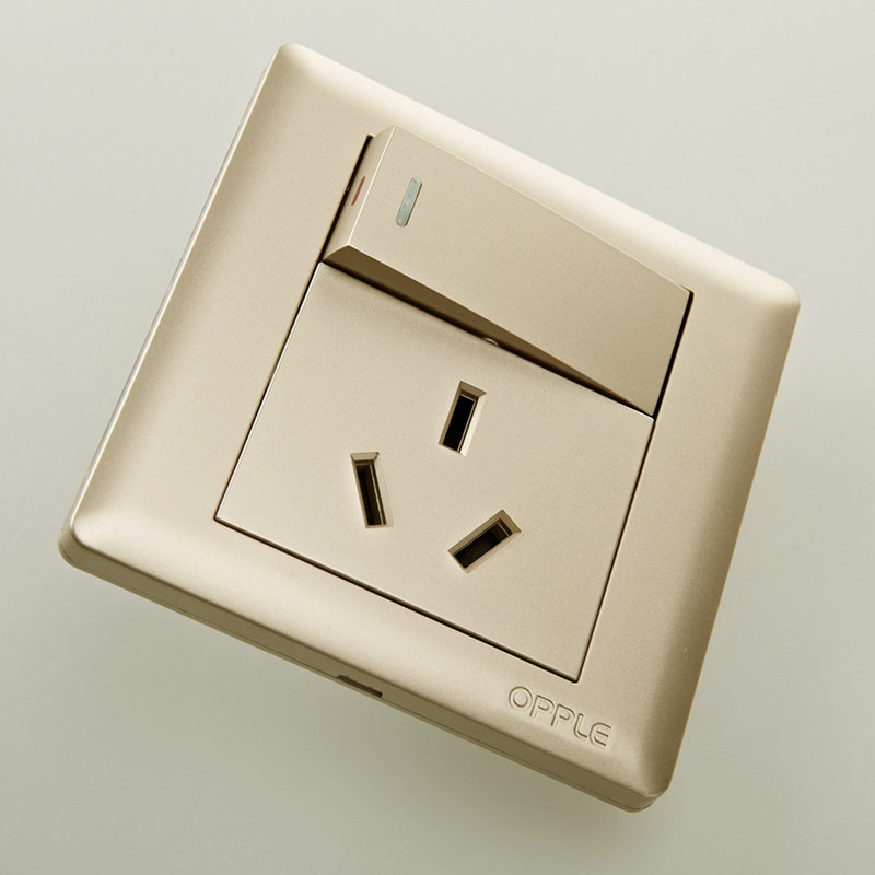 欧普照明 16a安三孔带开关插座面板86型金色热水器空调大功率插座