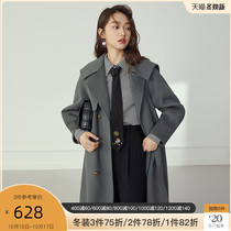 Fan Si Lanen 204152 navy collar double-sided coat womens long autumn and winter Korean temperament wool jacket