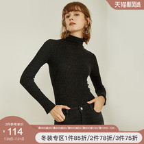 Fan Si Lanen Gold silk turtleneck sweater womens autumn and winter pit strip slim-fit base shirt thin section pile collar sweater