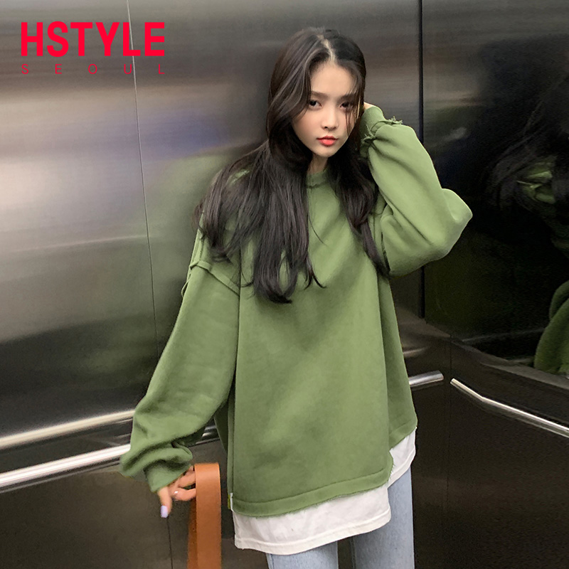 韩都衣舍 假两件加绒保暖 宽松版 女式卫衣 天猫优惠券折后￥69包邮（￥99-30）不加绒可选