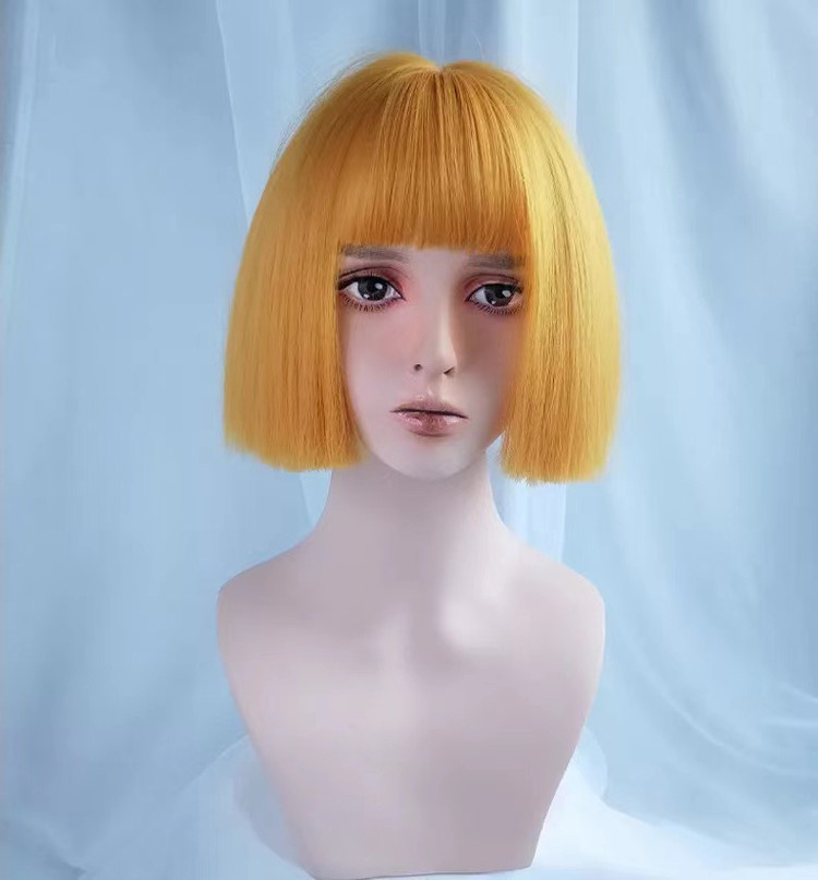假发女短发橙色黄头发自然少女网红lolita圆脸修脸头套式蓬松bobo