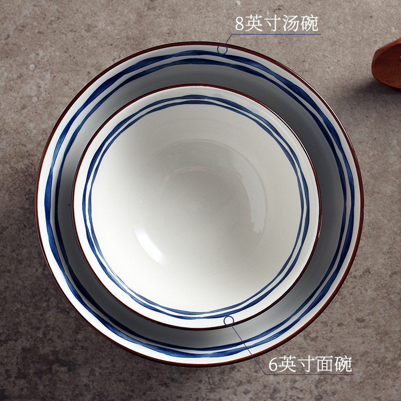 Ceramic bowl large household eat noodles bowl of soup bowl creative salad bowl Japanese hand - made under glaze color restoring ancient ways of tableware