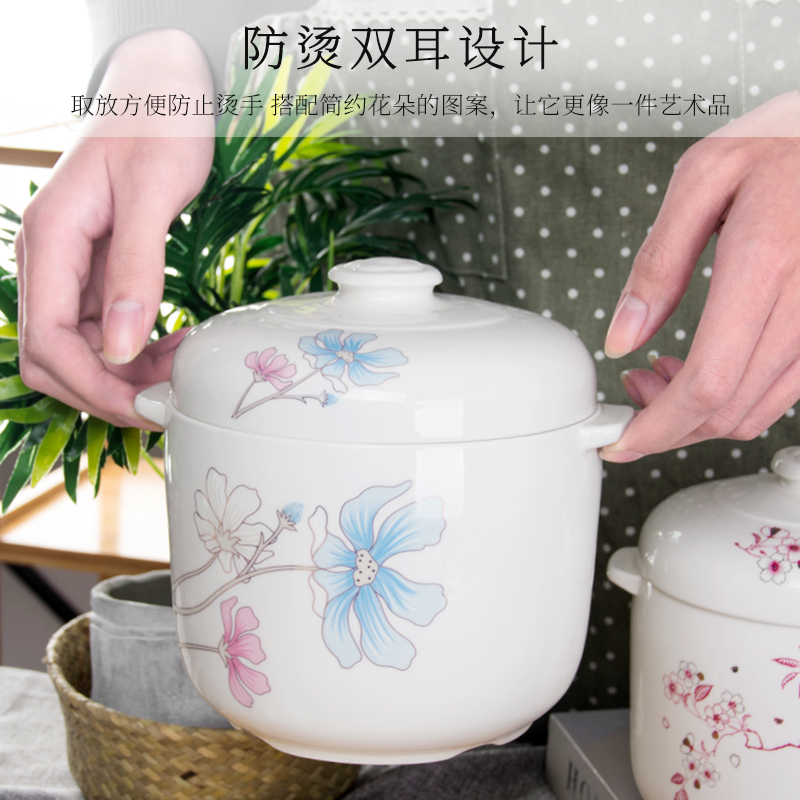 Ceramic household water stew with cover double cover ears cup steamed egg cup stew pot stewed bird 's nest side dish soup bowl dish bowl of stew