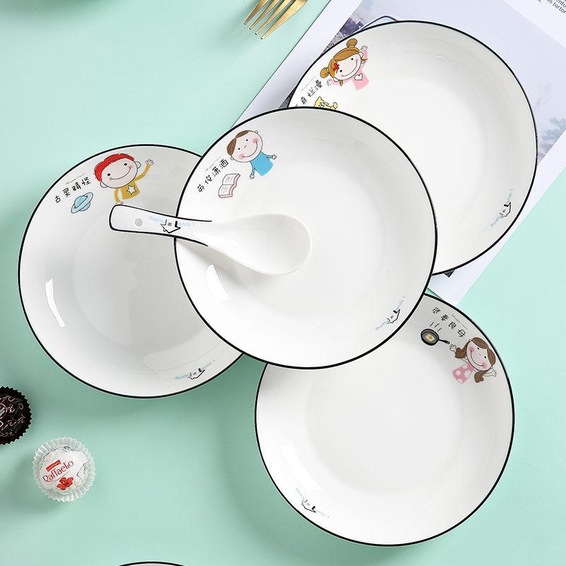 Jingdezhen ceramic dish dish dish home lovely creative dishes FanPan plate 6 parent - child cutlery set