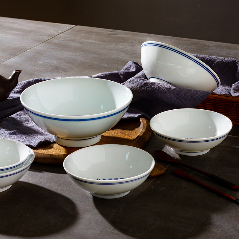 Jingdezhen ceramic blue edge, a bowl of household of Chinese style of creative move eat bowl under the glaze color old tableware single restoring ancient ways