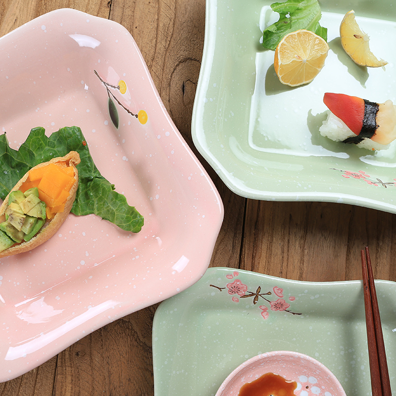 Jingdezhen ceramic square deep dish Japanese household food ideas under the glaze color LIDS, steak dishes plate